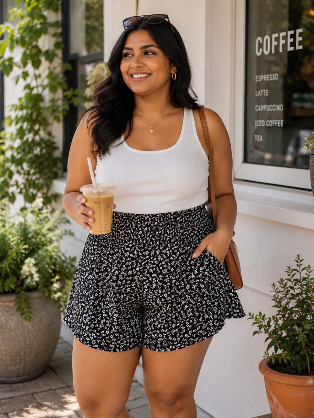 Plus Size Floral Smocked Waist Women's Shorts